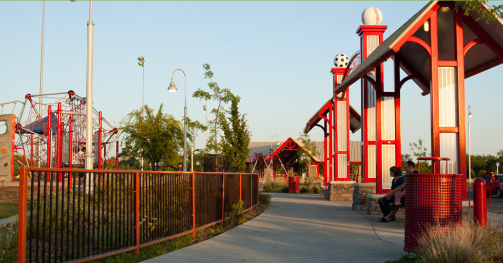 Melton Design Group designed Degarmo Park in Chico, CA.  This neighborhood park features, soccer fields, baseball fields, play structures, picnic areas, walking paths and unique shade structures.  