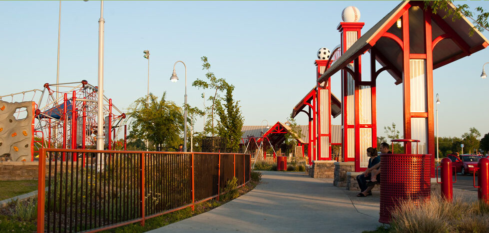 Melton Design Group designed Degarmo Park in Chico, CA.  This neighborhood park features, soccer fields, baseball fields, play structures, picnic areas, walking paths and unique shade structures.