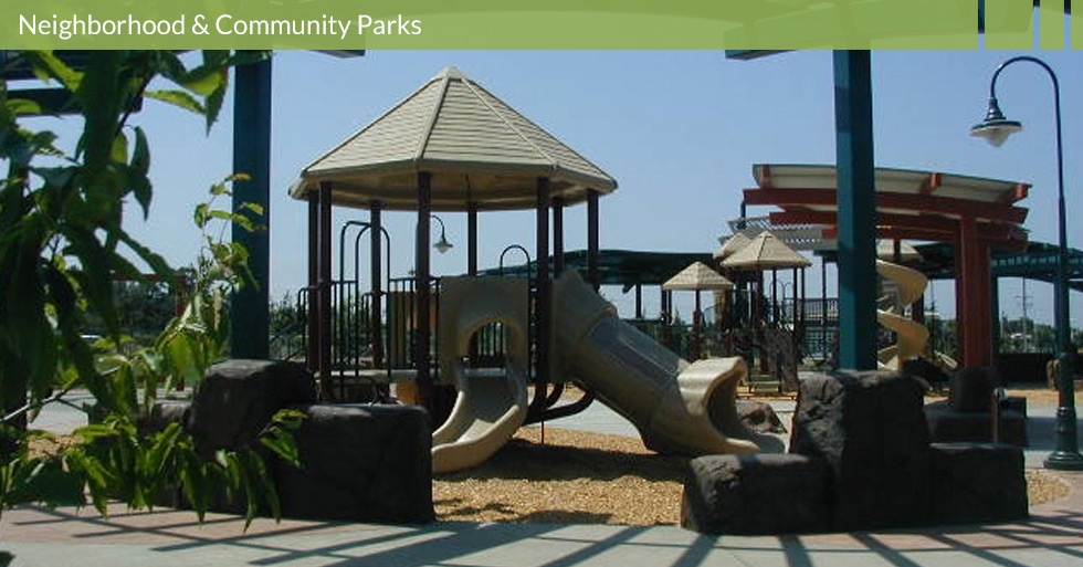 Melton Design Group designed Wildwood Park in Chico, CA. Wildwood Park is a multi-use neighborhood park featuring soccer fields, baseball fields, two different children’s play structures for diverse age groups and ability levels, this park also has shaded picnic area, unique sand boxes, artistic interactive musical-tone play structure, and winding walking paths.