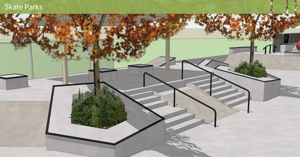 Melton Design Group, a landscape architecture firm, designed the Skate Park Plaza in Paradise, CA. With raised boxes, flat surfaces with angles, rails and stairs it is the perfect place for skating.