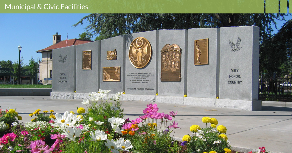 Melton Design Group, a landscape architecture firm, designed the Veteran’s Memorial in Chico, CA. An elegant tribute complimented with colorful floral arrangements and a memorial wall.