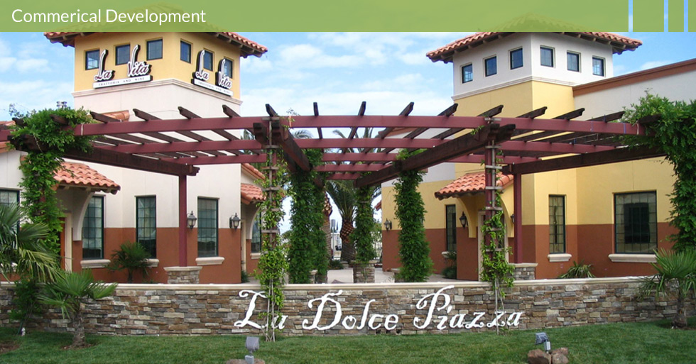 Melton Design Group designed La Docle Piazza in Chico, CA.  An Italian inspired retail center features water fountains, outdoor walking trellis, unique plantings and ample parking.