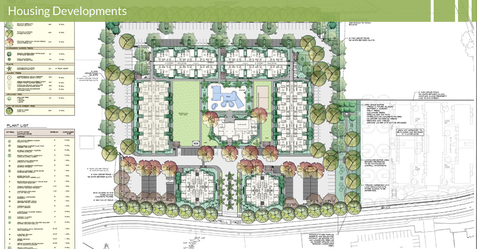 Melton Design Group, a landscape architecture firm, designed Sterling University in Davis, CA. With classic brick entry-ways surrounded by trees and grassy areas. 