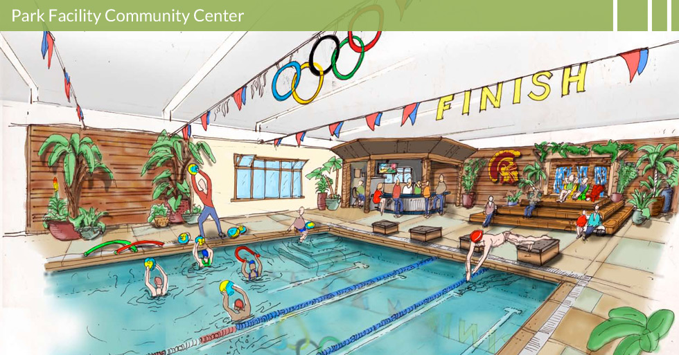 Melton Design Group, landscape architecture firm designed a state-of-the-art Olympic Pool Aquatic Facility as an added feature to a popular community center.