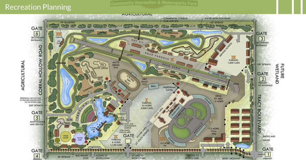 Melton Design Group, landscape architecture firm developed the conceptual master plan for Tracy Blast a monumental multi-use recreation area featuring a raceway, campgrounds, amphitheater, rv and tent camping, 6 acre lake, water park and food court, moto-cross track, go-kart track, and drag strip for weekend fun.