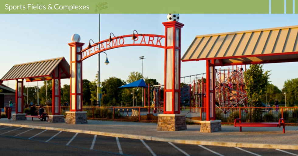 Melton Design Group, a Landscape Architecture firm designed Degarmo Park in Chico, CA. It is a multi-use city park that contains a fenced dog park, baseball fields and soccer fields, shaded picnic areas, ample parking, and children’s play structures.