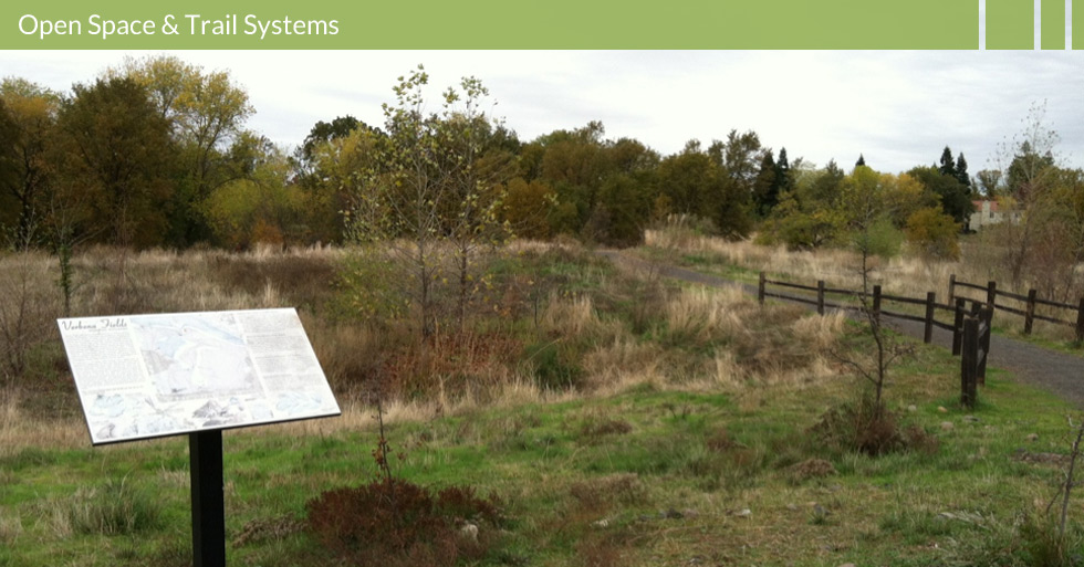 Melton Design Group designed the open space and trail system for Verbena Fields in Chico, CA. This open space features interpretative panels, native plantings, trails systems, natural dog areas, all in the center of town.